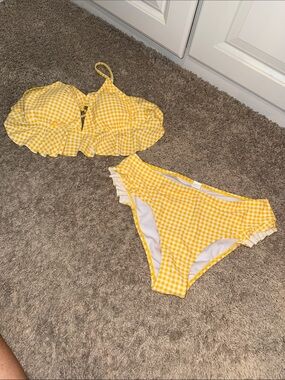 Source Unknown Yellow Gingham Ruffle Bikini Set